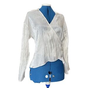 Zara white satin long sleeve wrap blouse